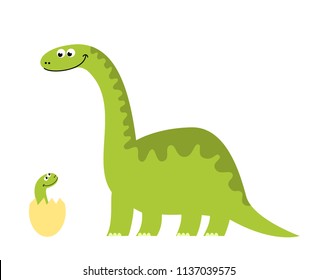 Funny illustration of a dinosaur mom with her newborn son