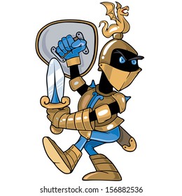 Funny illustration of a dragon knight warrior