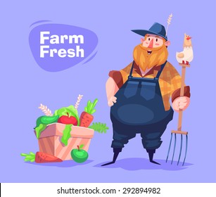 Funny  illustration of farmer cartoon character. Vector 