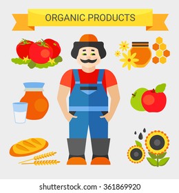 Funny  illustration of farmer cartoon character. Vector