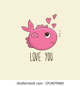 Funny illustration with fish. Ideal for posters, greeting cards, prints for clothes, notebooks, mugs, for stickers, banners, booklets, posts. 