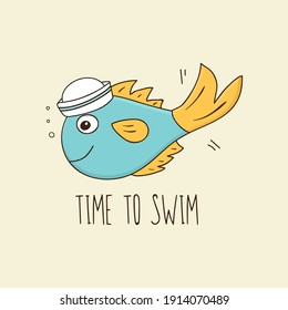 Funny illustration with fish. Ideal for posters, greeting cards, prints for clothes, notebooks, mugs, for stickers, banners, booklets, posts. 
