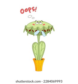 funny illustration of a flycatcher plant that swallowed a fly