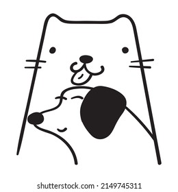 Funny illustration. Friendship between animals. Outline vector illustration on white background.