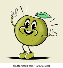 funny illustration of a happy apple with pointing finger