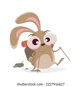 funny illustration of a hiking cartoon rabbit