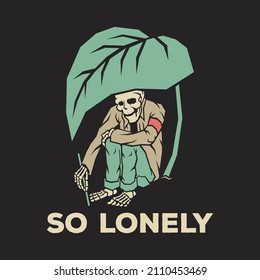 Funny illustration of lonely skeleton