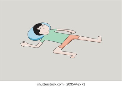 Funny illustration of a man laying down with his eyes opened. Flat design cartoon. Character for comic.