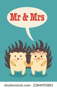 Funny illustration with mr and mrs hedgehog

