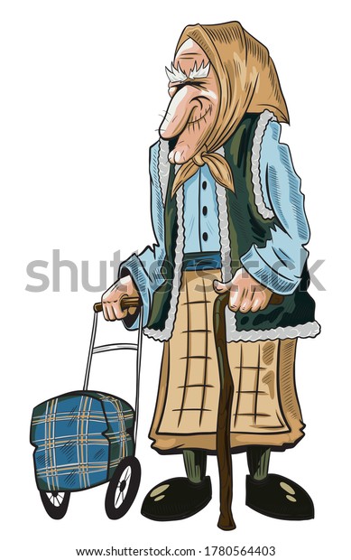 Funny Illustration Old Grandmother Bag Over Stock Vector (Royalty Free ...