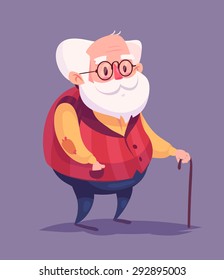 Funny  illustration of old man cartoon character. Isolated vector illustration.