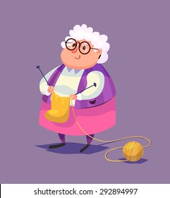 Funny  Illustration Of Old Woman Cartoon Character. Isolated Vector Illustration.