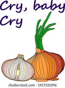 Funny illustration on the theme of tears from slicing onions