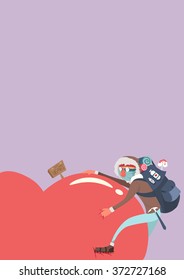 Funny illustration on valentine's day with climber that conquer the heart 