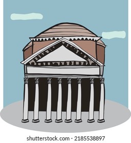 
funny illustration of the Pantheon in Rome, converted into a Christian basilica called Santa Maria della Rotonda or Santa Maria ad Martyres