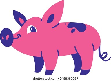 Funny illustration of a pink piglet