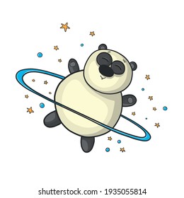 Funny illustration - planet panda. Vector illustration for design or textile print
