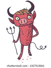 Funny illustration with a red cartoon devil