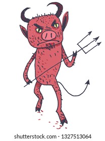 Funny illustration with a red cartoon devil