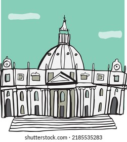 funny illustration of saint peter's basilica in vatican in rome with michelangelo's dome.