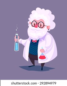 Funny  illustration of scientist cartoon character. Isolated vector illustration.