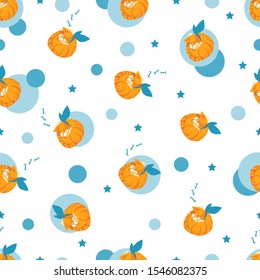 Funny Illustration Sleeping Cat and Bubble Dream Background Pattern