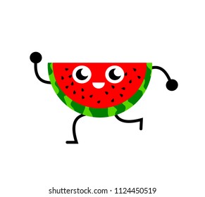 Funny illustration of a slice of watermelon dancing