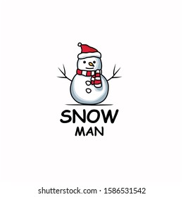 Funny illustration of a snowman wearing a Christmas hat