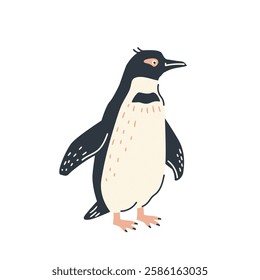 Funny illustration of a standing penguin, flat vector illustration on a white background