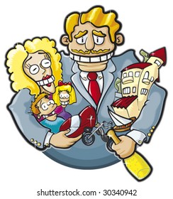 Funny illustration of successful businessman with champagne. Without gradients and transparencies.