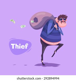 Funny  Illustration Of A Thief Or Burglar Cartoon Character. Vector 