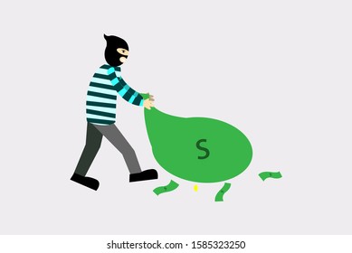 Funny illustration of a thief pulling a money bag