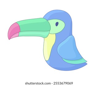 Funny illustration of a toucan with bright pastel colors