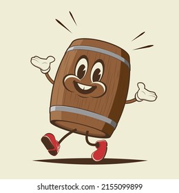 funny illustration of a walking cartoon barrel