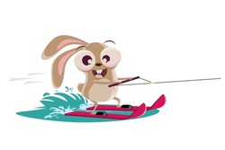 Funny Illustration Of A Water-skiing Cartoon Rabbit
