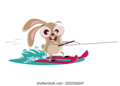 funny illustration of a water-skiing cartoon rabbit