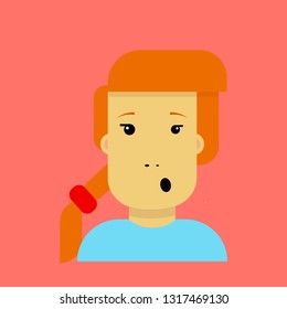 Funny illustration with whistling cartoon girl character in modern flat style.
