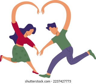 Funny illustration with young dancing couple for Valentines day greeting card