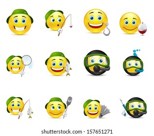 funny illustrations of emoticons whit different elements