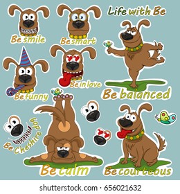 Funny illustrations from the life of a cheerful dog named Be. One.