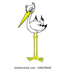 funny ilustration of a stork standing