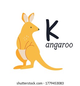 Imagen divertida de un canguro y una letra K. Colección del alfabeto zoológico. Ilustración del vector