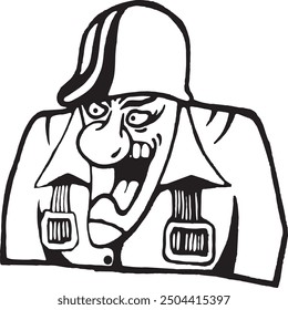 funny image of screamming soldier in outline drawing style