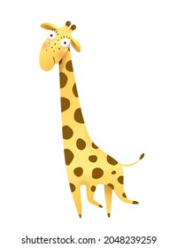 Funny imaginary giraffe drawing for kids and children, African humorous safari animal. Isolated vector giraffe clipart in watercolor style.