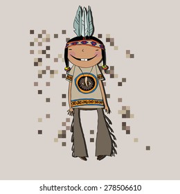 Funny Indian on a background of squares.