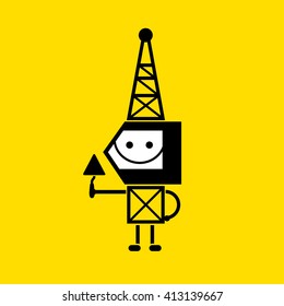 Funny industrial robot builder character holding a trowel.