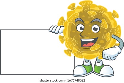 Funny infectious coronavirus cartoon design Thumbs up with a white board