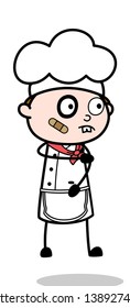 Funny Injured Face - Cartoon Waiter Male Chef Vector Illustration﻿