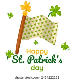 Funny inscriptions with St. Patrick's Day and a clover flag for the holiday for posters, flyers, postcards, invitations, stickers, banners, gifts. Vector illustration of a modern Irishman. Square