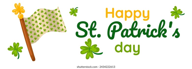 Funny inscriptions with St. Patrick's Day and a clover flag for the holiday for posters, flyers, postcards, invitations, stickers, banners, gifts. Vector illustration of a modern Irishman. horizontal